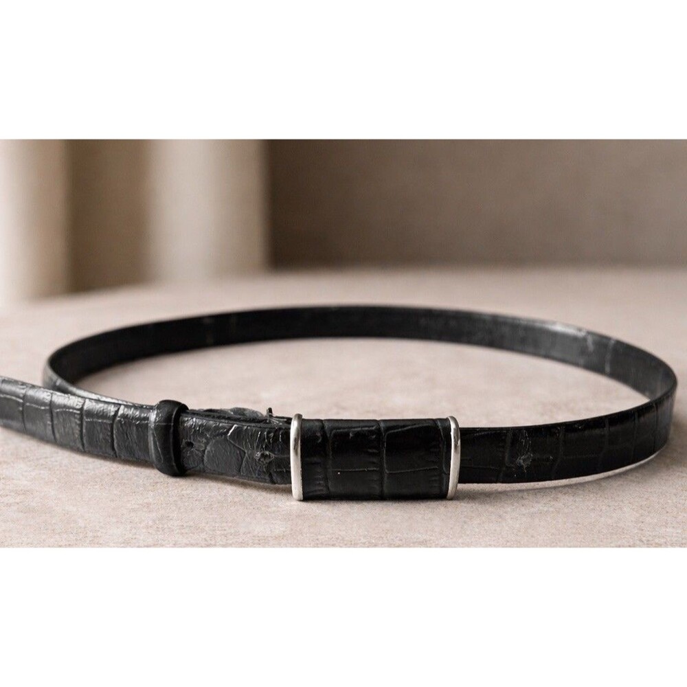 Vtg Fabio Corti Italy Genuine Leather Belt Black Croc Embossed Size M Minimalist